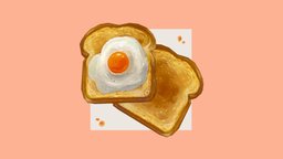 Handpainted Eggs on Toast food, cute, egg, breakfast, bread, toast, handpainted, gameart, gameasset