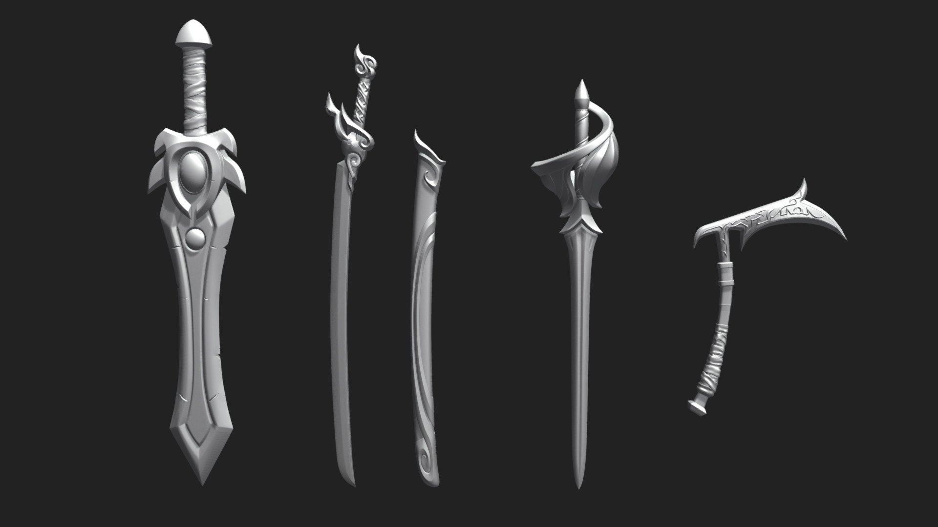 Selling on my artstation: https://www.artstation.com/caiocmgomes/store

Includes:


Akali Kai 
Fiora Sword
Garen Sword
Yasuo Sword and Sheath
 - League of Legends Weapons - 3D model by Caio Cesar M. Gomes (@caiocmgomes) 3d model