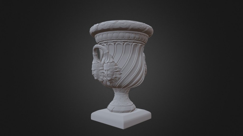 Detailed pot model flower pattern and detail faces on handle - Pot with faces - 3D model by Amanpreet Bajwa (@7bajwa) 3d model