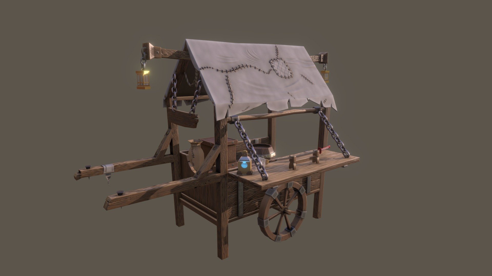 My two project
Textures 2k
Used programs: blender, zbrush, marmoset, substance painter
gameready model
3 texture groups: opacity (glass), cart and props
Unfortunately sketchfab degrades the quality of normal maps, I recommend inserting after the link: ?image_compression=0
 - Stylized magical cart - 3D model by almaz3d 3d model