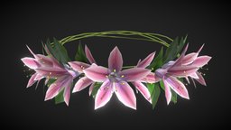 Pink Lilies Flower Crown cloth, fashion, flowers, accessories, crown, wedding, wreath, accessory, floral, lily, headwear, apparel, lilies, fashion-style, low-poly, lowpoly, flowercrown, flower-crown