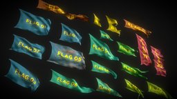 20 Fully Loop Animated Flags wind, cloth, flag, medieval, flagpole, dynamic, banner, flags, lowpoly, gameasset, animated, gameready, oldflag