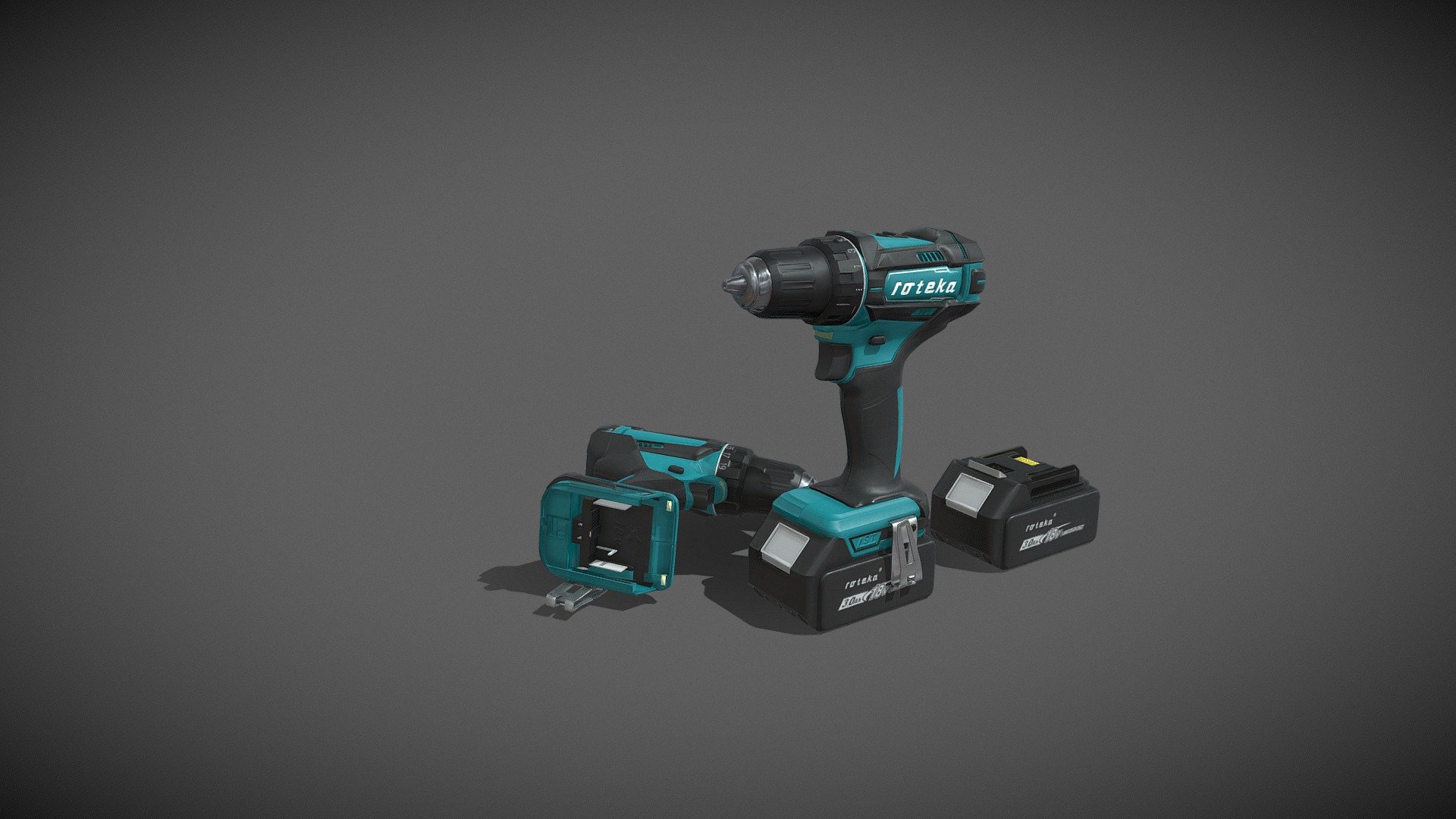 Representing a high-fidelity military class 3D model of a drill. Realistic piece of working equipment with detachable parts like a battery - movable chuck, reverse switch, and torque adjuster.

Included are .fbx and .obj files with corresponding texture maps. Also, you'll find a .blend file with a basic lighting setup.

Great for visualizations, VR-AR simulations, and games 3d model