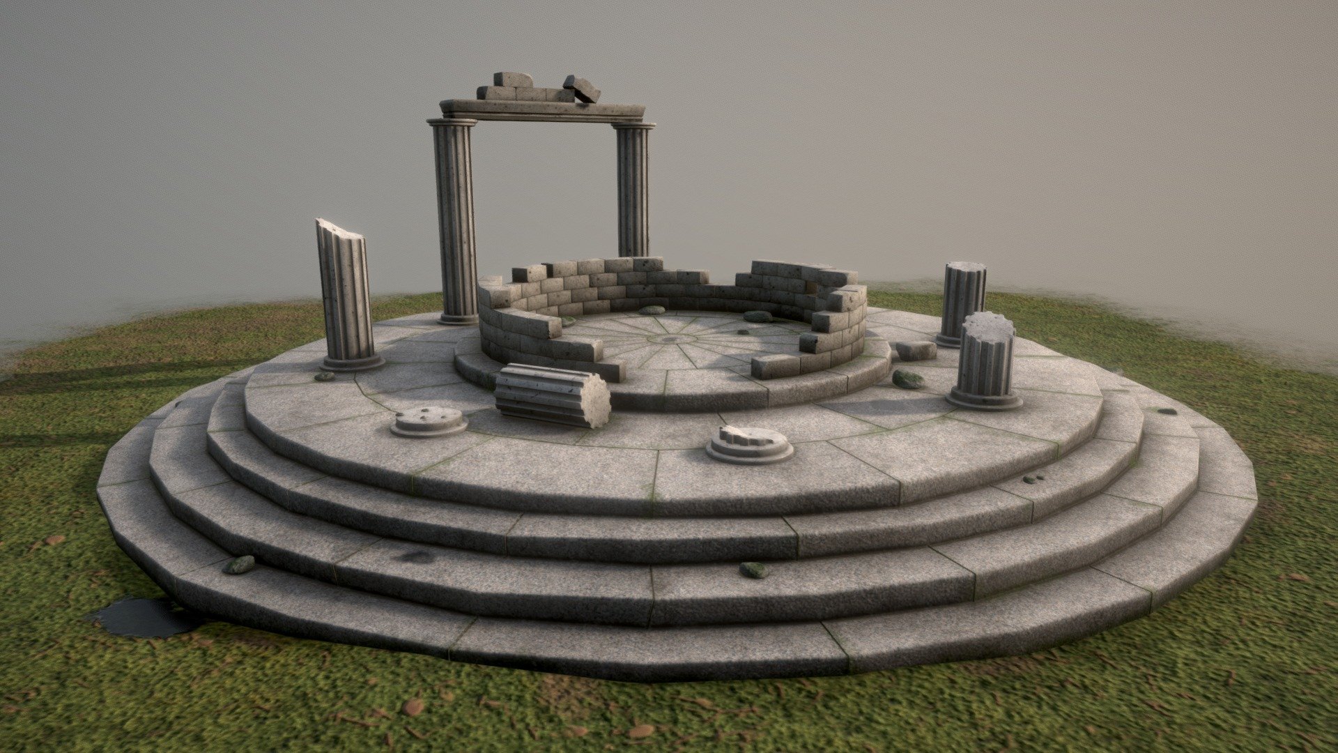 Simple ancient Greek style temple modeled in Blender 2.8 and textured in Substance Painter 3d model