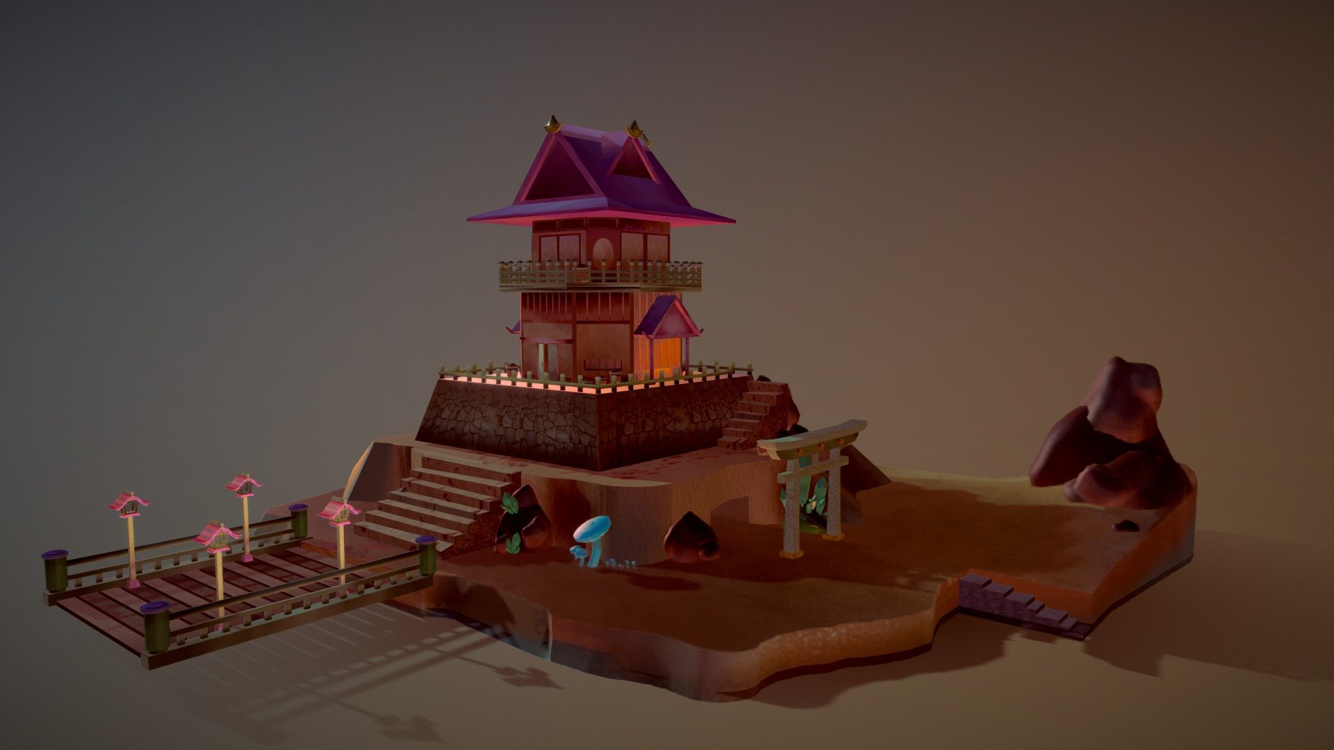 During the Tokyo Edo period, a mysterious abandonned Outpost is found by a teenager who run away from his house. In a century tainted by blood and where samurais ruled over the lore, this gracious monument as one could call it stand majestuously on an island surrounded by mysterious crystals and mushrooms 3d model