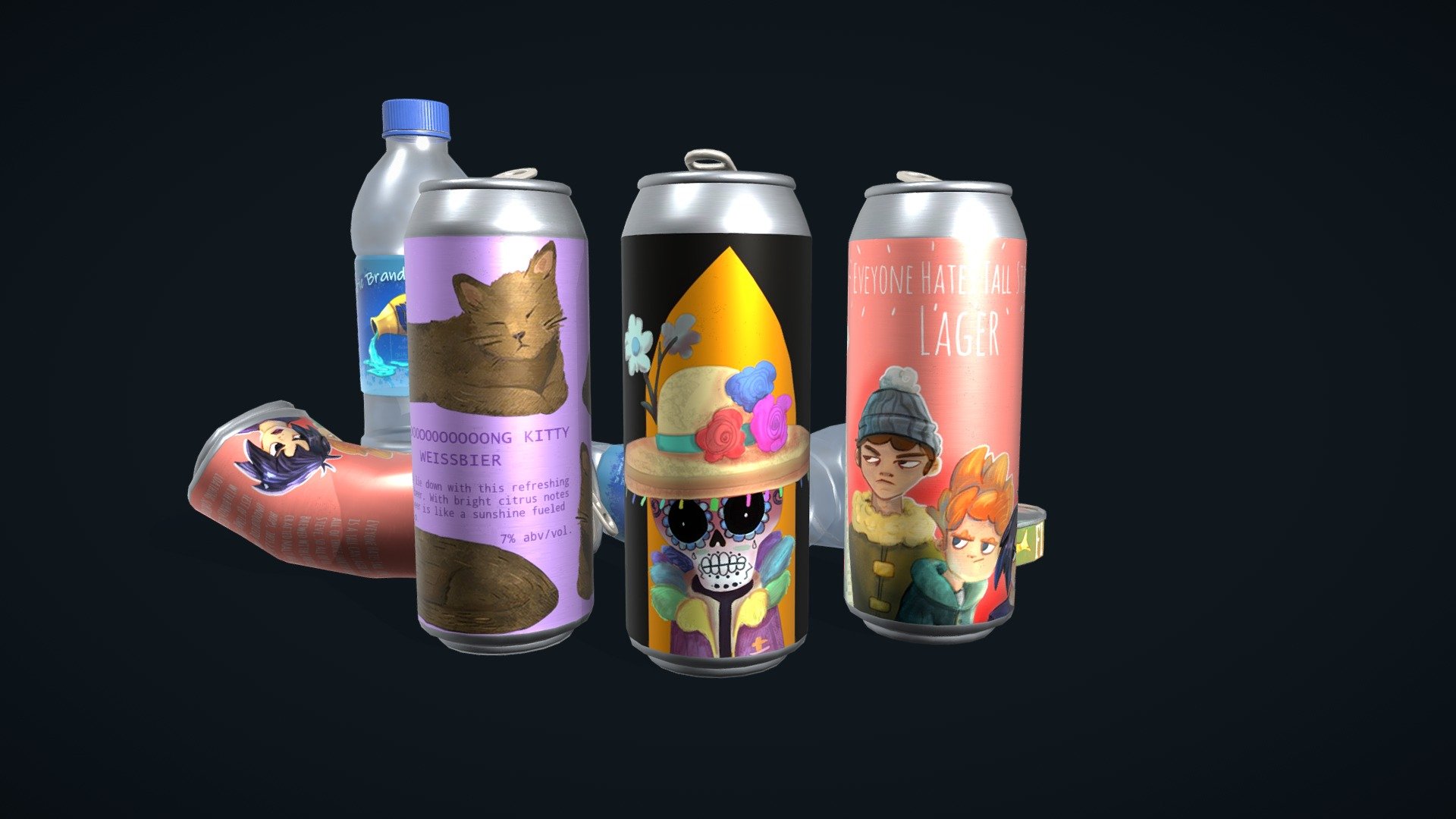 Remember to enjoy responsibly and recycle your cans! Models feature handpainted textures, labels and descriptions 3d model
