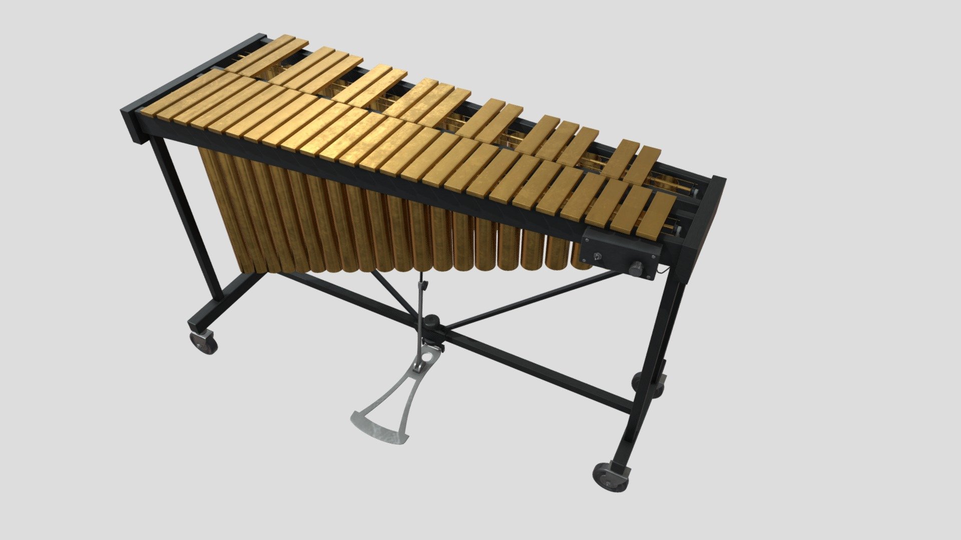 Model of a Vibraphone.

The aim was for 80% accuracy for the model for time-saving, so I made sure to include important features but have chosen to leave out a details which would likely go unnoticed

Made for an AR model viewer, and all textures are colour maps fit to 4k maximum resolution, with no Normal Map and extra use of UV overlapping to maximise space on the UV map 3d model