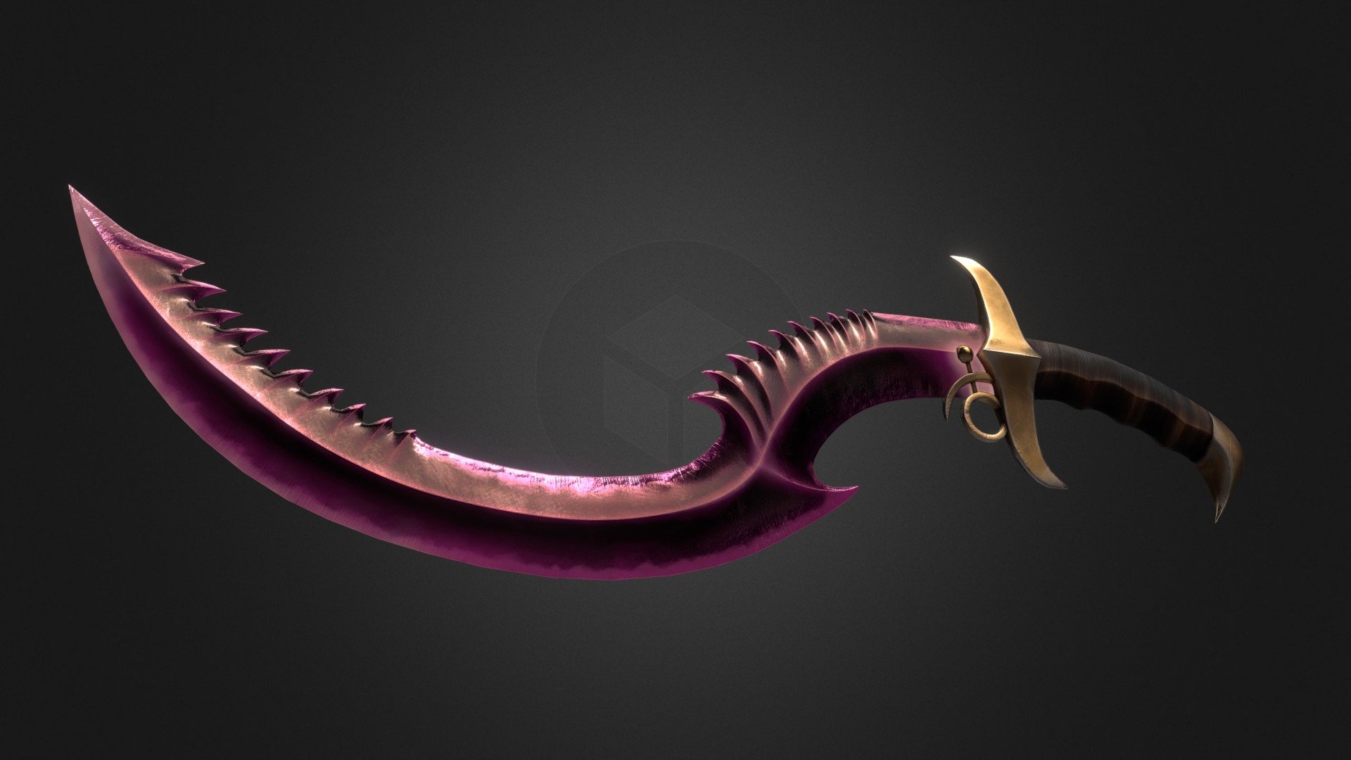 This is a Slaanesh Sword game asset that I made from scratch.
It is based on a khopesh sword from Egipt. I wanted to add something unusual to it, as it is a chaos weapon, so the blade eminantes a faint purple light (the colour of Slaanesh, chaos god of pleasure and excess in Warhammer) - Slaanesh Sword (Khopesh) - 3D model by Paweł Stanisławowicz (@General_Autism) 3d model