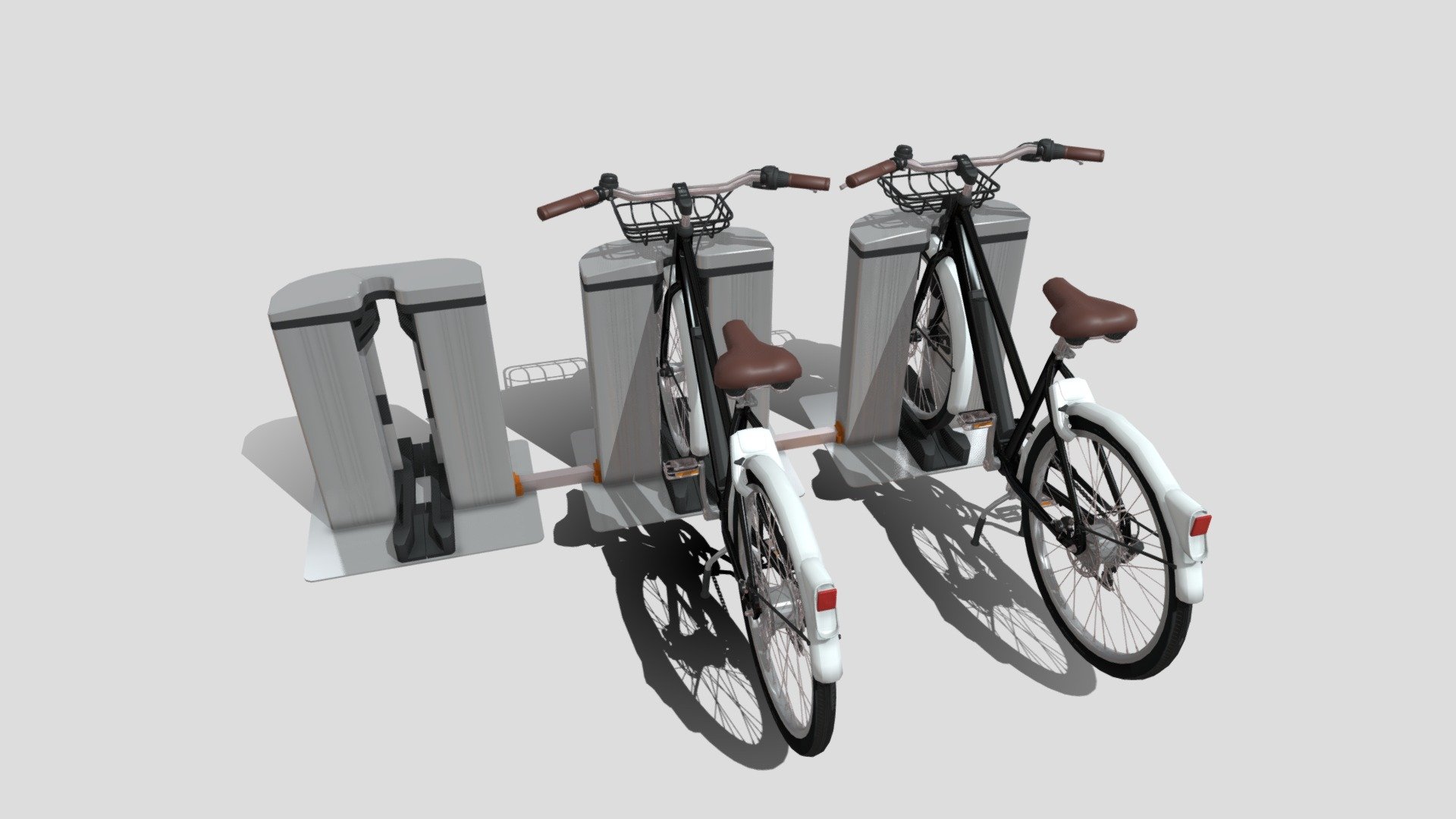 3D model setup consisting of a triple ebike stand, with two electric bikes docked, accurately built.

File formats:
-.blend, rendered with cycles, as seen in the images;
-.obj, with materials applied and textures;
-.dae, with materials applied and textures;
-.fbx, with material slots applied;
-.stl;

3D Software:
This 3d model was originally created in Blender 2.79 and rendered with Cycles.

Materials and textures:
The model has materials applied in all formats, and is ready to import and render .
The model comes with multiple png image textures.

Preview scenes:
The preview images are rendered in Blender using its built-in render engine &lsquo;Cycles'.
Note that the blend files come directly with the rendering scene included and the render command will generate the exact result as seen in previews.

General:
The model is built mostly out of quads, and most elements are subdivisable.

For any problems please feel free to contact me.

Don't forget to rate and enjoy! - Electric Bicycle and Station Black - Buy Royalty Free 3D model by dragosburian 3d model