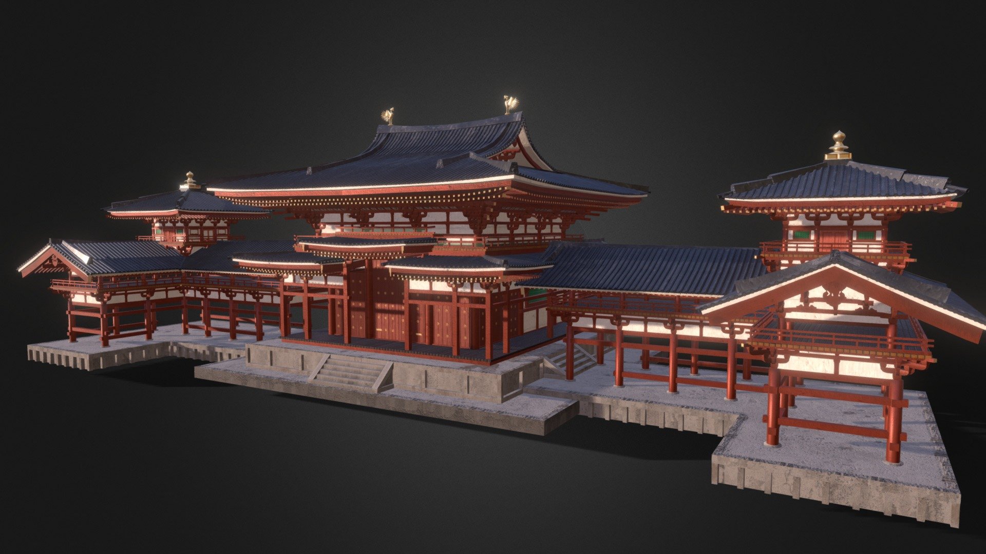 A realistic game temple made of steel, wood, and concrete.
I optimized the UV by making 2 atlas textures 2048x2048.
The building is ready to be imported into the game engine.
The building has LODs.  1 LOD you can use LOD0, as it fully preserves the appearance, but has half as many polygons on the roof 3d model