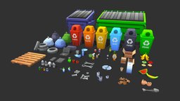Stylize Low Poly Garbage Pack toon, style, garbage, stylize, sketchfabweeklychallenge, lowpolystyle, lowpoly, garbagepack, stylizegarbage