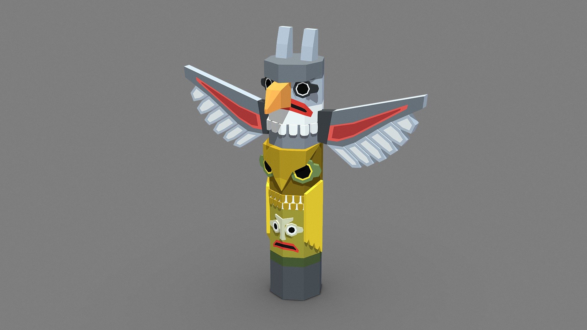 Low poly model of a totem.

This is an asset for my upcoming mobile game Double Rocks. The game setting is inspired by the “Twin Peaks” series and this model is a reference to the totem placed in the Great Northern Hotel.

The model is flat shaded low poly colored with a texture. Can be easily recolored. Optimized for mobile games 3d model