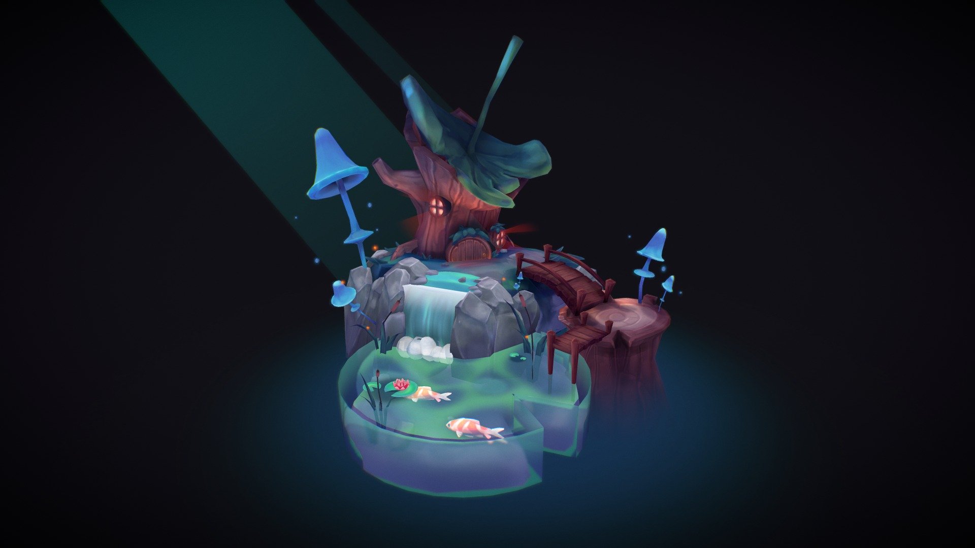 Hey guys! Here's another handpainted diorama! Had a blast with this one and streamed the whole process over on https://www.twitch.tv/zaephiir ! 
Will likely be doing more streams so stay tuned!

Modelled and animated in Maya
Textured in Photoshop, (a tiny bit of Blender) and mainly 3DCoat - Deepwood Pond - 3D model by zaephiir 3d model