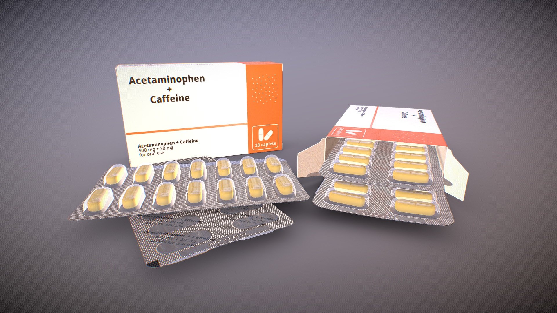 Medicine Package

Realistic, rigged model of a Medication Blister Package, Blister and Pills




Native format is Blender3D *.blend!

Scene ready to render in Blender3D

There is also PBR textures used in sketchfab's viewer

FBX, DAE and OBJ formats also available.

Realistic model, ideal for closeups

Clean geometry, quads only, UV unwrapped

Real World Scale

Units: metric

Package Dimensions: 13.28 x 7.83 x 2.53cm

Blister Dimensions: 9.82 x 5.65cm

Pill Dimensions: 15.7 x 6.0 x 4.6mm

Materials and textures included.

Configurable Materials

Blister model has armature rig.

Package model has armature rig.

Polygonal count at optimal subdivision levels:

level 2 for the blister

level 1 for the package

level 1 for the pills

Package 9192 faces

Blister 15904 faces

Each Pill 1848 faces

Default Scene has 92744 faces

Blend file has packed textures

Enjoy!
Thank You! - Medicine Package - 3D model by nacl 3d model