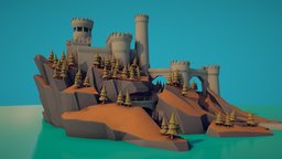 Fantasy Island castle, medieval, island, baked-lighting, lowpoly, stylized, fantasy, fantasyislandchallenge, noai