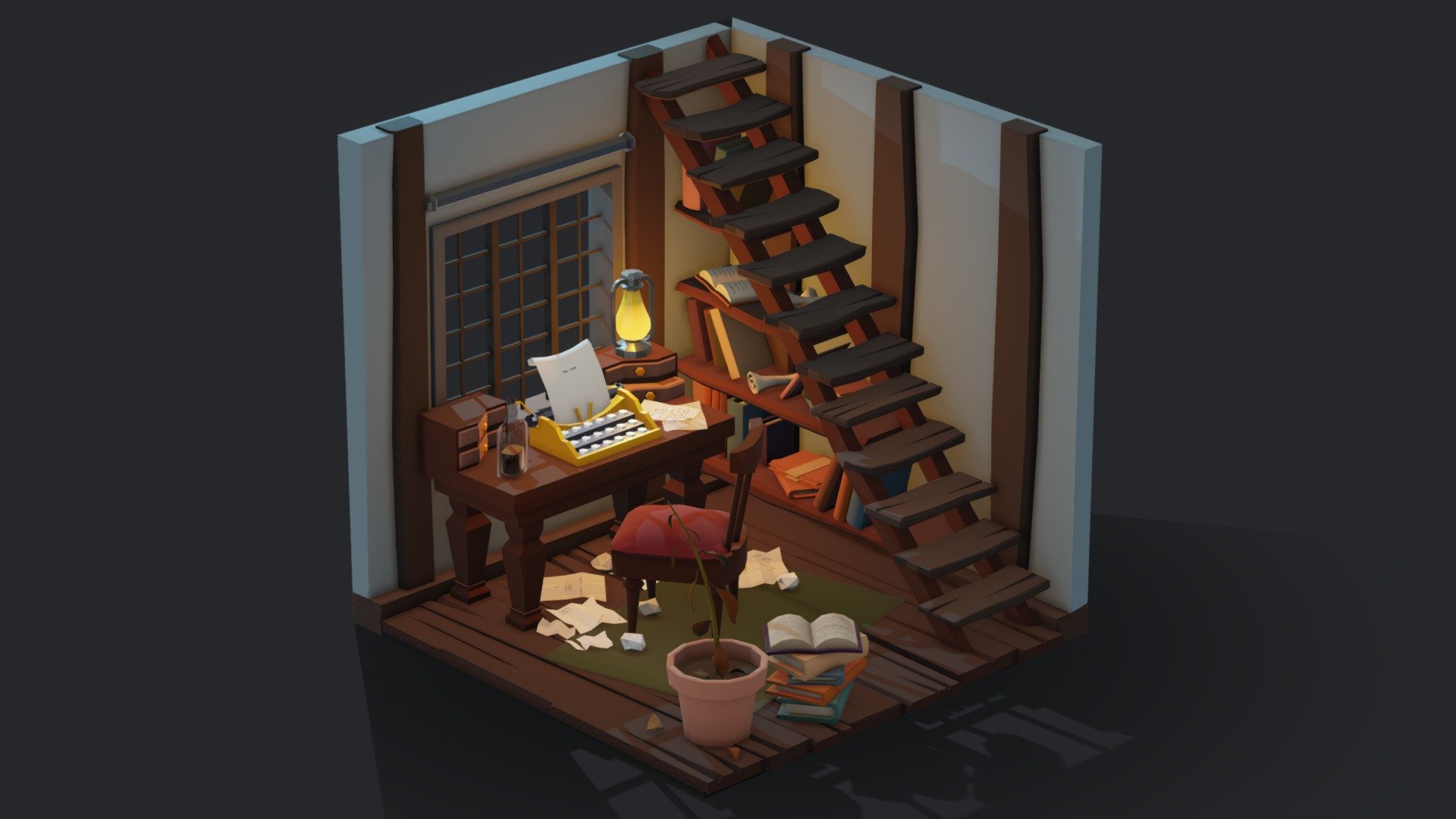 Low Poly scene created for the Isometric Room challenge. 
Passionate writer is trying to write his first poem!
I wanted to practice storytelling, model creates in 3Ds Max and textured in Substance Painter 3d model