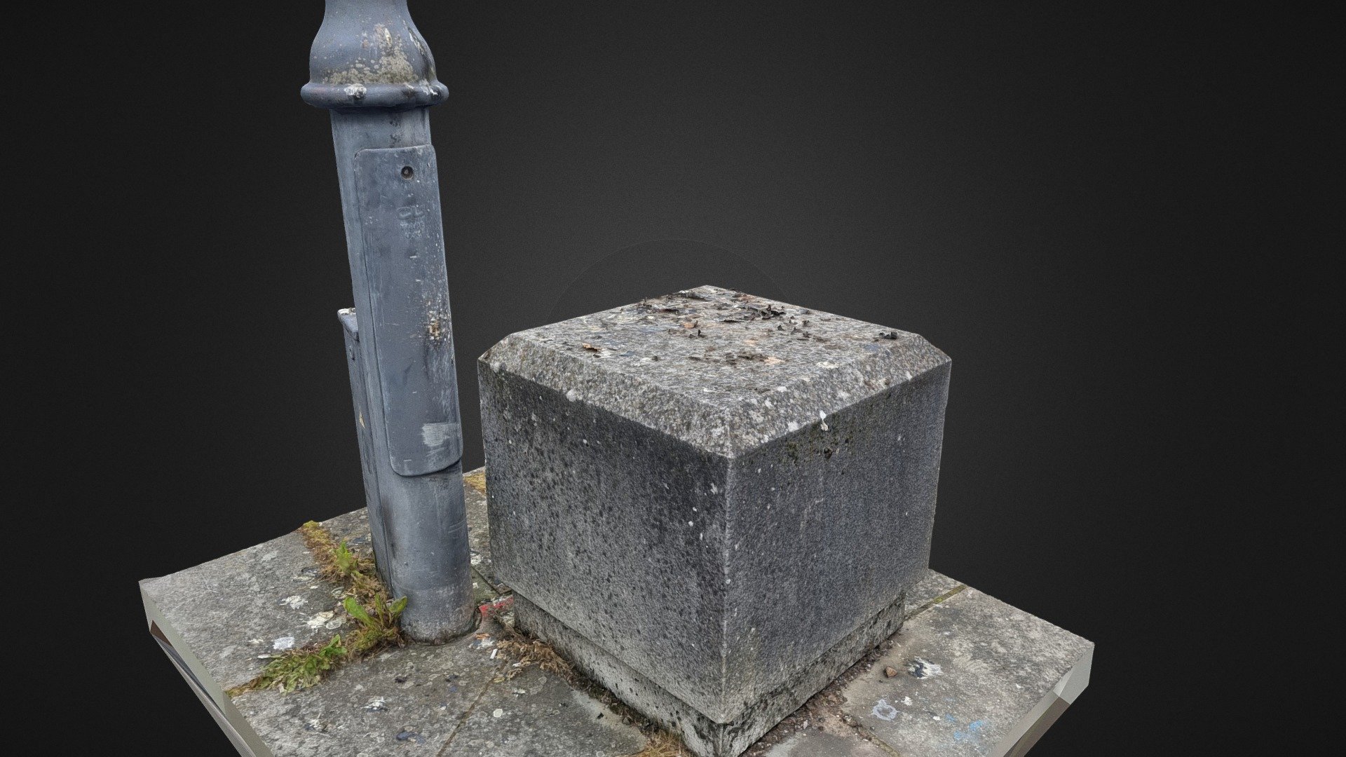 Photoscan of a pole car blocker made to also looke nice 
old and dirty look , base of the lightpole visible.

Created in RealityCapture from 262 images - Cement Street Decoration Old and Dirty - Buy Royalty Free 3D model by DAC Photoscan (@DACPhotoscans) 3d model