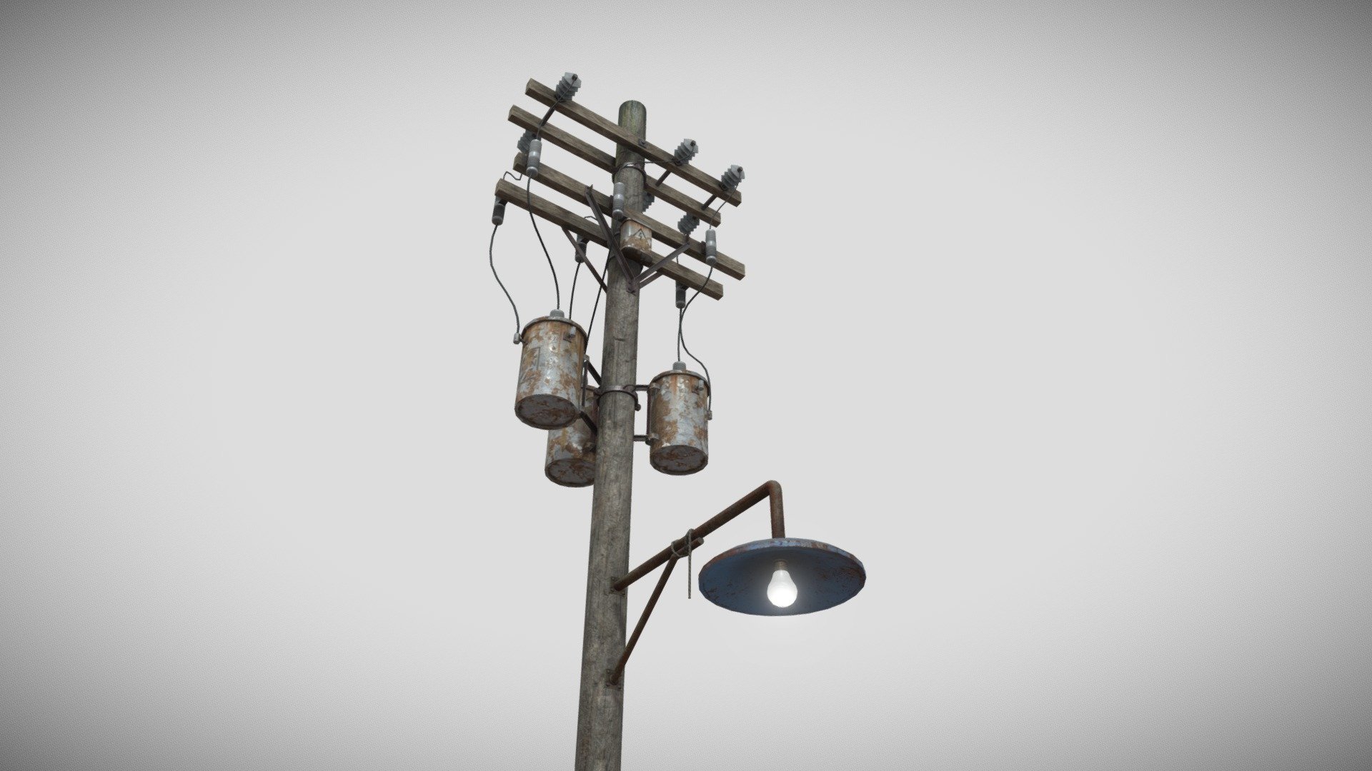 An electric pole with optional lamp and wood boards model to add variation 3d model
