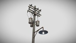 Electric Pole lamp, wooden, prop, post-apocalyptic, post, rusty, postapocalyptic, wire, pole, lamppost, electricpole, wood, electric, light