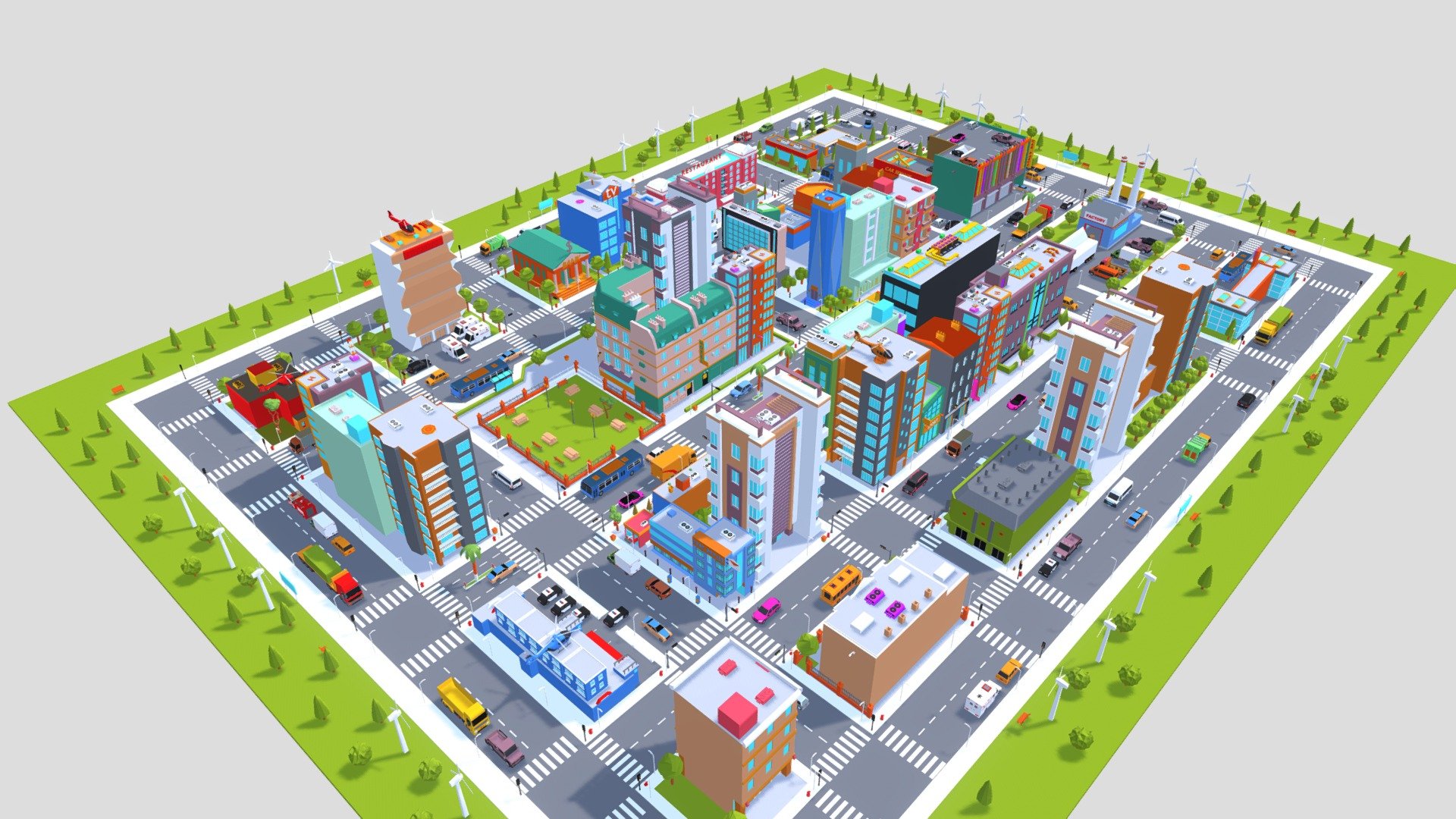 SimplePoly City - Low Poly Assets. Mobile Optimized Assets. This pack SimplePoly City is a collection of low poly assets for to create city based games. Buildings, Vehicles, Roads, Props, Natures and many more.

****The files were updated on 25/11/2021 by naming all the components of the city and collecting the parts of each models to facilitate their transfer. If you have any problem, contact us and we will be happy to assist you

The city does not need a texture and this is in order to make it easier for you to use without problems and very low polygons
*The city also contains different types of cars, trucks and grades in addition to traffic signs and different types of trees and many different things all this comes with the organization of buildings and other components of the city Finally, we hope our assets will help you in your business - Simplepoly City - Low Poly Assets - Buy Royalty Free 3D model by CGmano (@Mohamed.Moh.Mabkhouti) 3d model