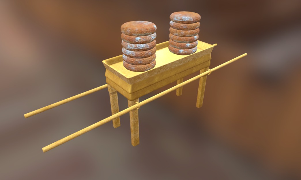 The table of showbread is a small table made of acacia wood and overlaid with pure gold. It stands on the right side of the Holy Place across from the lampstand and holds 12 loaves of bread, representing the 12 tribes of Israel 3d model