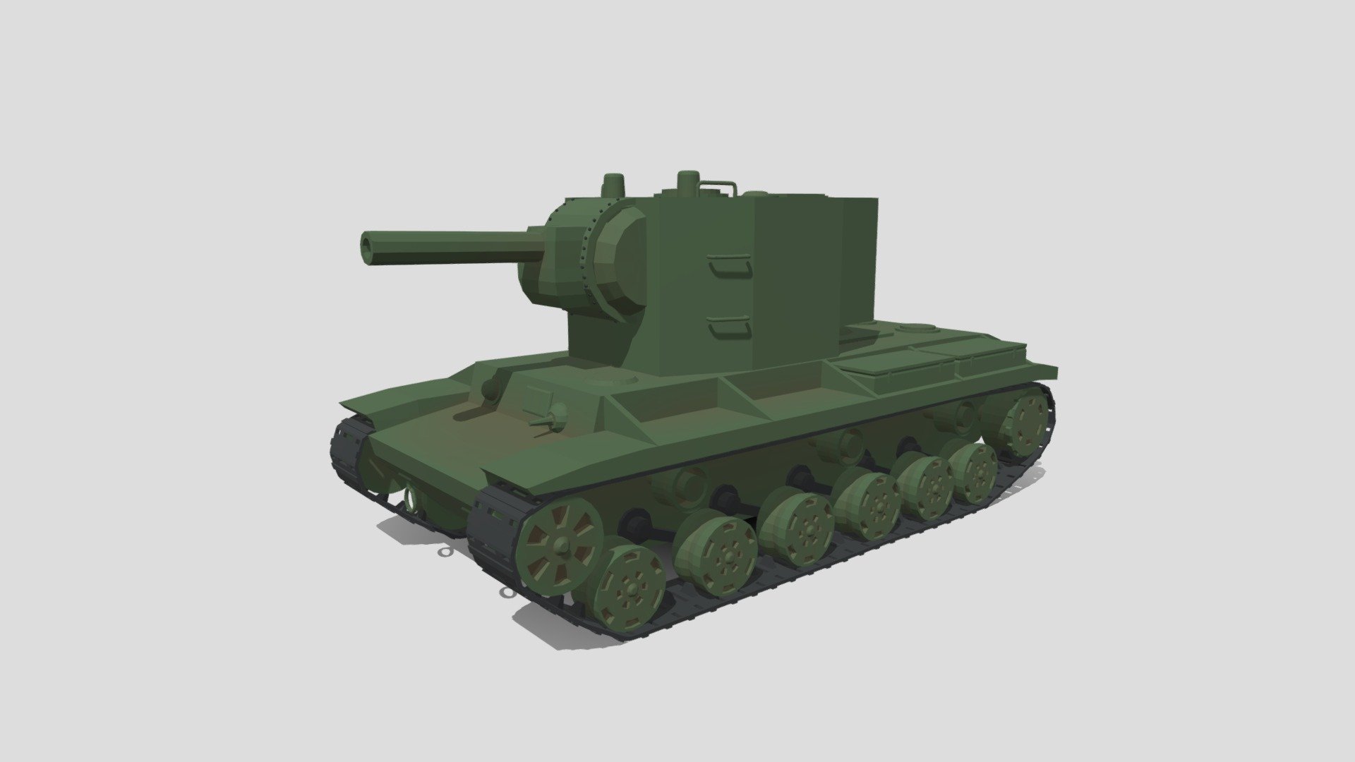 This is a low poly 3d model of a Russian KV-2 tank. The low poly tank was modeled and prepared for low-poly style renderings, background, general CG visualization presented as 1 mesh with quads/tris.

Verts : 26.393 Faces: 27.414.

The 3D model have simple materials with diffuse colors.

No ring, maps and no UVW mapping is available.

The original file was created in blender. You will receive a 3DS, OBJ, FBX, blend, DAE, Stl.

All preview images were rendered with Blender Cycles. Product is ready to render out-of-the-box. Please note that the lights, cameras, and background is only included in the .blend file. The model is clean and alone in the other provided files, centered at origin and has real-world scale 3d model