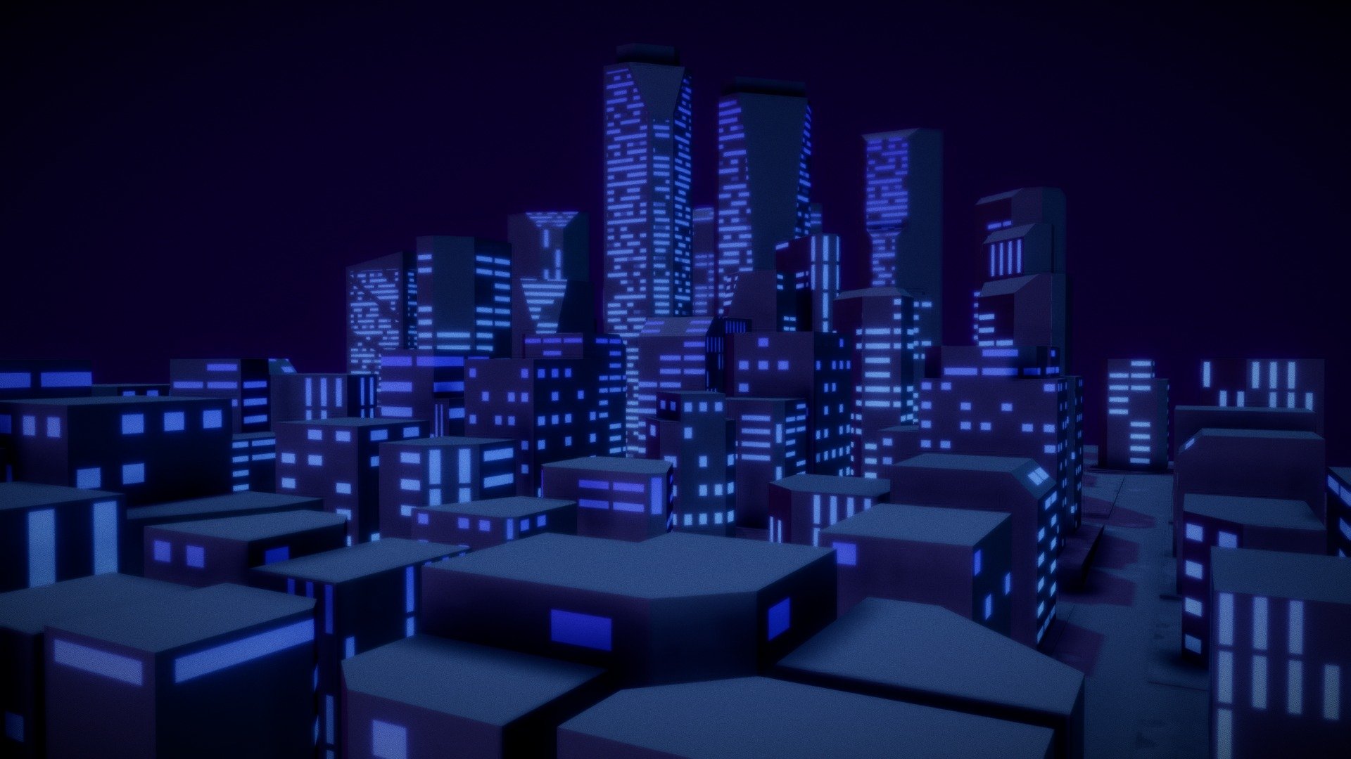This is a simplistic low-poly city model, with most building details being contained in emissive/specular maps.  Ideal use cases include background scenery, as well as furnishing with more detailed street-level models.  The latter of the two I've also created, though it was not a good candidate for uploading to Sketchfab 3d model