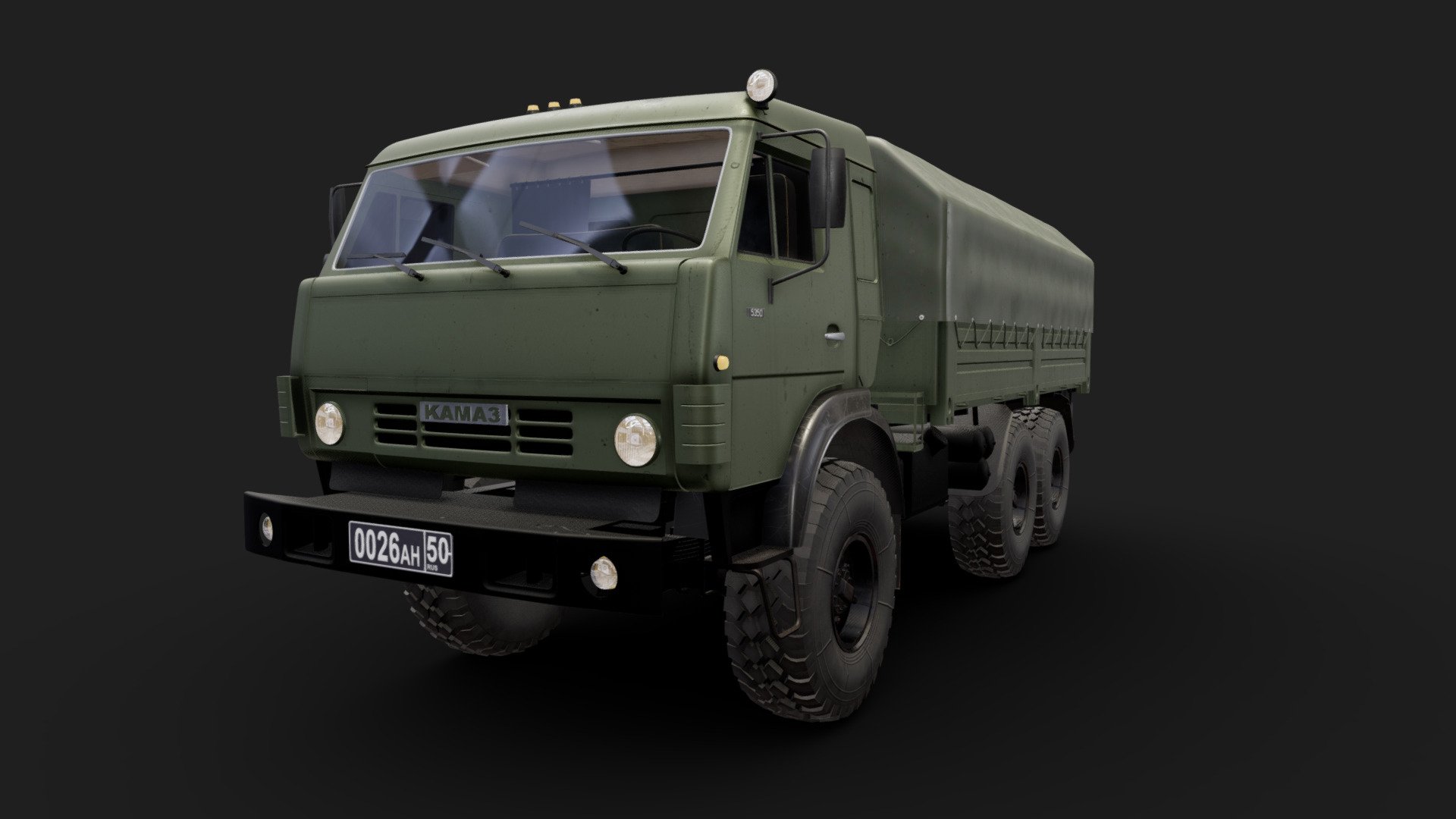 The KamAZ-5350 is a general utility truck that has been in service with the Russian Ground Forces since 2003 when the first vehicles were constructed and delivered. It is a member of the &lsquo;Mustang' family of military utility vehicles, which also includes 4x4 and 8x8 variants 3d model
