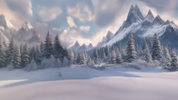 Winter Glade in the Forest world, sky, landscape, twilight, winter, pine, textures, snow, night, day, mountains, skybox, vrchat, unitypackage, texture