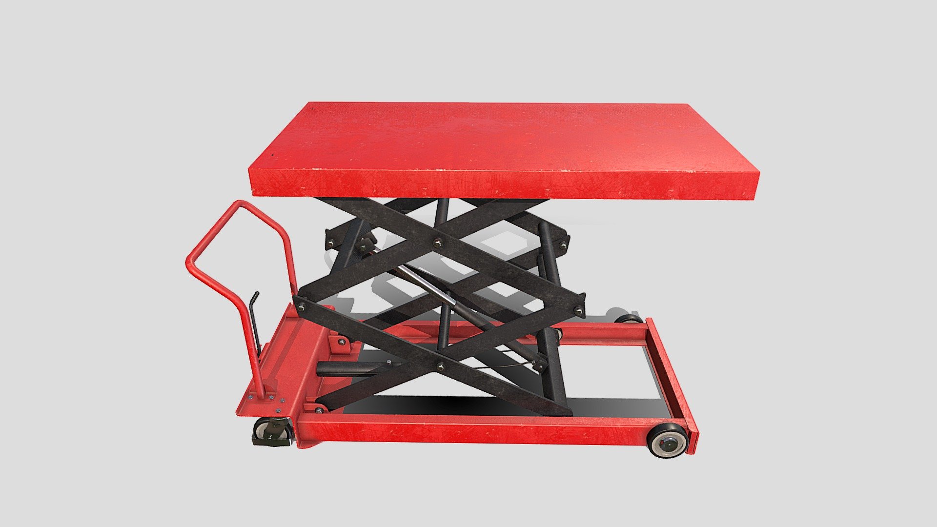 Animated scissor lift 3d model rendered with Cycles in Blender, as per seen on attached images. 
The animation consists of the lift elevating over 72 frames(it can easily be scaled to as many frames needed). It is made using an armature and 9 bones.
The model is scaled to real-life scale.

File formats:
-.blend, rendered with cycles, as seen in the images;
-.blend, animated, rendered with cycles, as seen in the images;
-.fbx, animated, with materials applied;
-.fbx, with materials applied;
-.obj, with materials applied;
-.dae, with materials applied;
-.stl;

Files come named appropriately and split by file format.

3D Software:
The 3D model was originally created in Blender 3.1 and rendered with Cycles.

Materials and textures:
The models have materials applied in all formats, and are ready to import and render.
Materials are image based using PBR, the model comes with five 4k png image textures.

For any problems please feel free to contact me.

Don't forget to rate and enjoy! - Animated Scissor Lift Table Red - Buy Royalty Free 3D model by dragosburian 3d model