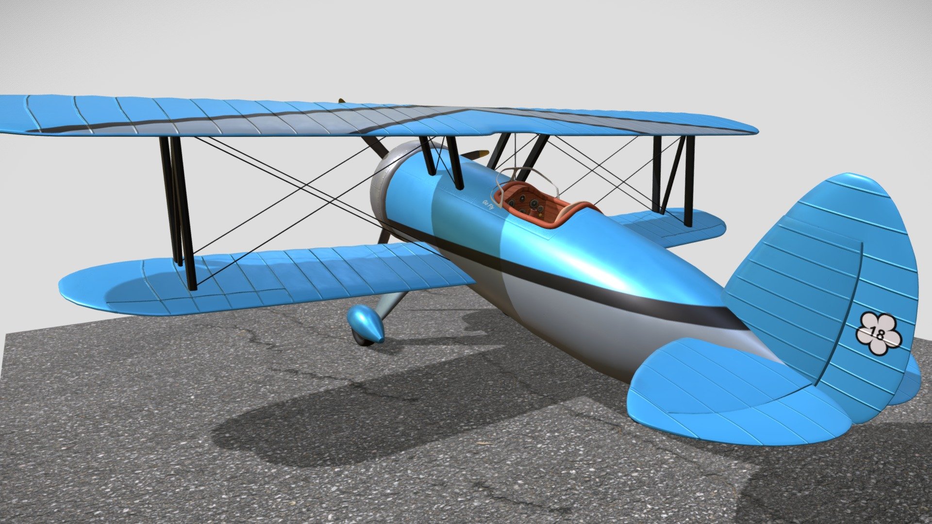 Stylized plane with hand painted 4k textures- Diffuse, Roughness, Metal, Normal/ Bump. The model is inspired by the Boeing Sterman and the Pitts S12.

Game Ready- Model have been tested in UE5.

Stats:
Textures- 4096x4096, Diffuse, Roughness, Metal, Normal.
Vertices- 55743
Faces- 54863

Controll surfaces and other details are seperate objects for easy animation. This also inludes a .Blend file with the model 3d model