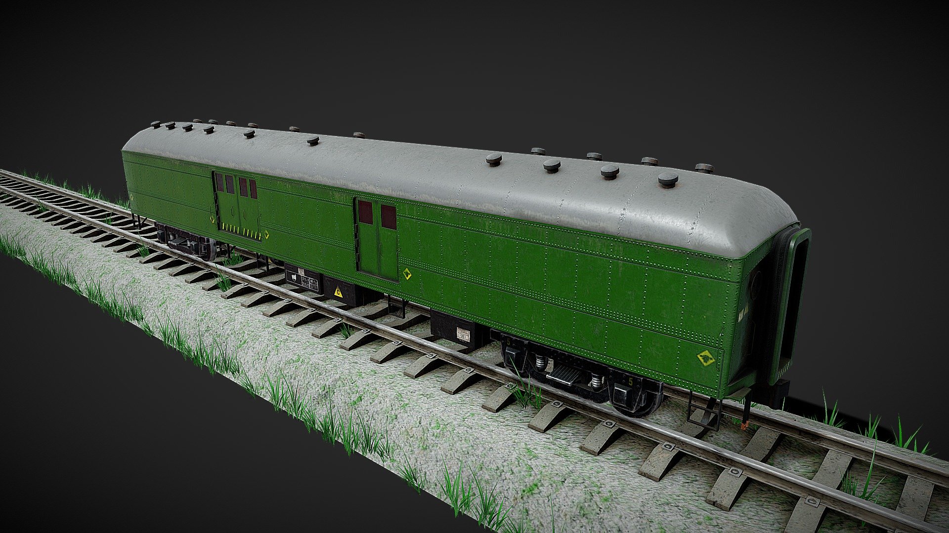 Game ready model. Separating parts : carts, wheels, wagon, railway (modular),grass. Model scale Unity engine 3d model