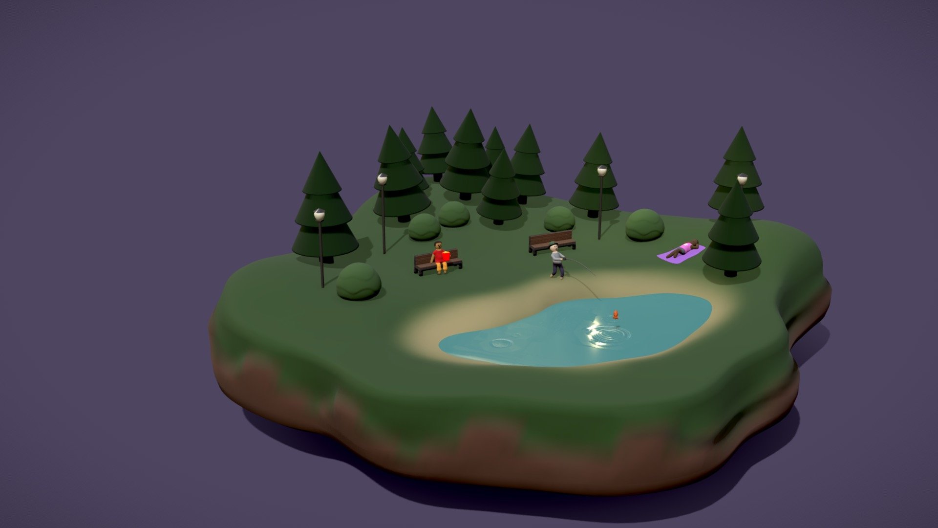 My little park where people fish and sleep and stuff 3d model