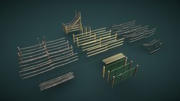 Mountain Fence Pack fence, gate, landscape, wooden, exterior, pine, level, broken, pack, new, mountain, closed, western, fencing, metal, old, nature, chain, decay, lumber, cattle, variation, low-poly, asset, game, lowpoly, design, gameasset, wood