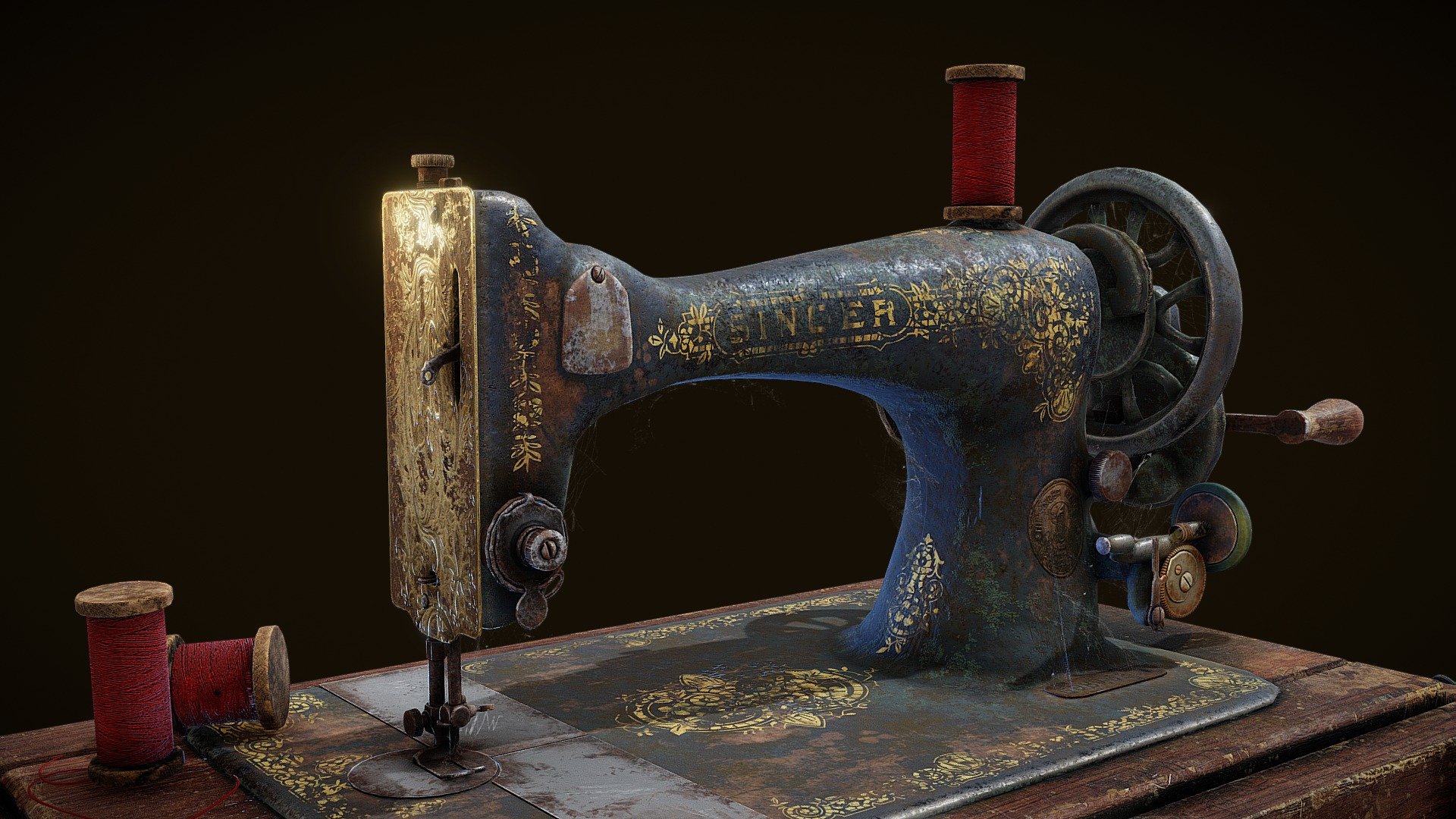 A highly detailed, 4k textured, game-ready Hero Prop 1892 Singer Hand Crank Sewing Machine. An antique device for sewing found in a dusty attic along with other seamstress tools.

Low-Poly, Stylized, PBR, Game-Ready asset made with Maya, Substance Painter, and Zbrush. All texture channels included. Include's hi-poly sculpt.







CONTACT for other model formats if neccesary 3d model