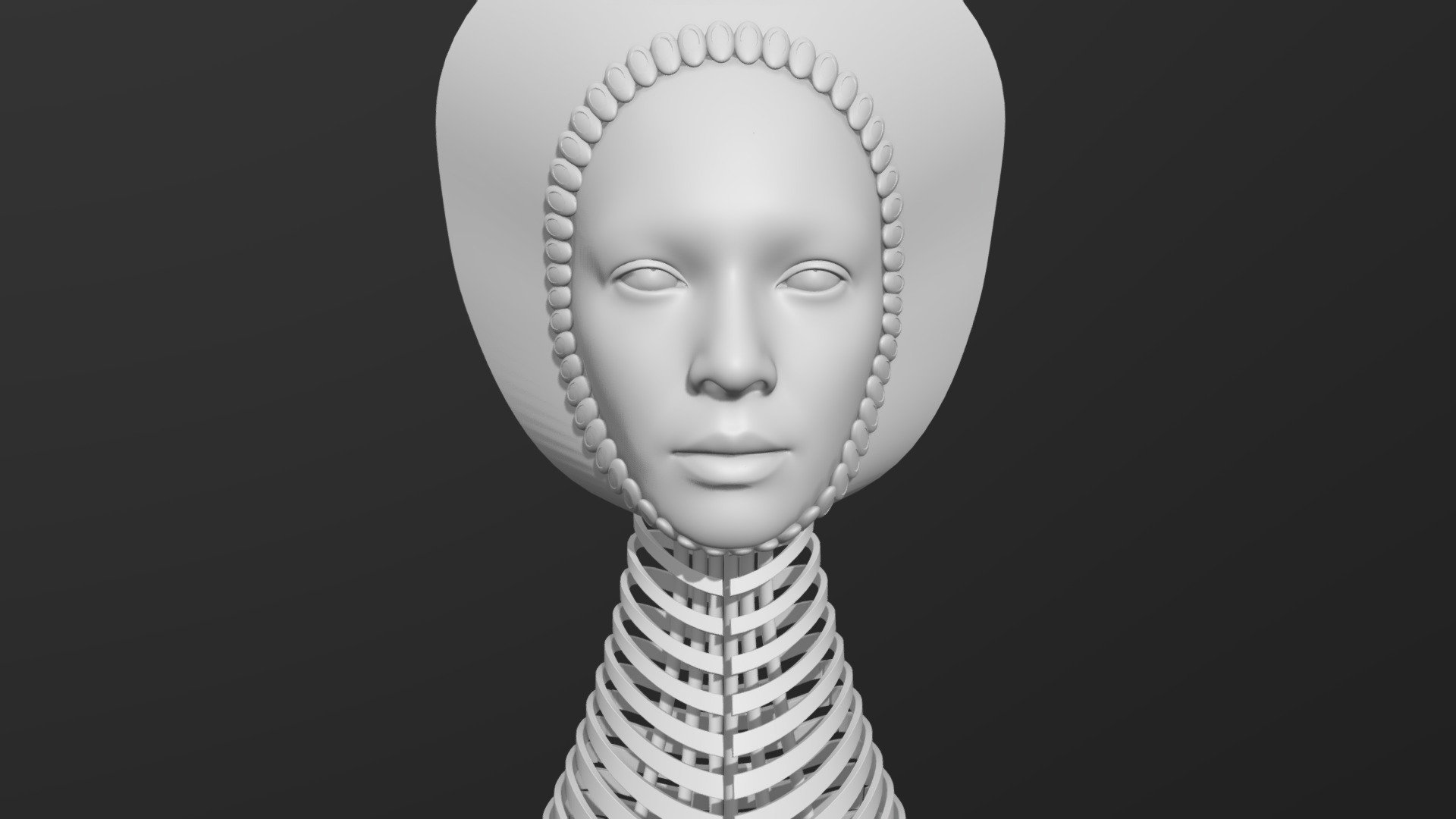 This cyber headdress was made for one of our meditation Kiki Yago experiences. It uses a smooth hard surface form in conjunction with jewelry and tribal elements to achieve a unique stunning look.

This model has even non-overlapping UVs and a clean mesh topology.

The model is split into logical parts with sensible names.

The original Blender file with a studio lighting setup is included 3d model