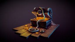 Treasure chest key, chest, medieval, vr, treasure, treasurechest, low, poly, zbrush, wood, pirate