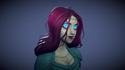 Zombie Girl videogame, cartoony, character, handpainted, zombie