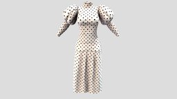 Puffy Shoulders High Neck Long Dress victorian, modern, neck, high, , vintage, fashion, retro, side, girls, long, clothes, with, different, classy, skirt, unique, dress, realistic, real, sleeves, celebrity, womens, elegant, puff, wear, shoulders, runway, dots, puffy, slit, polka, pbr, low, poly, female