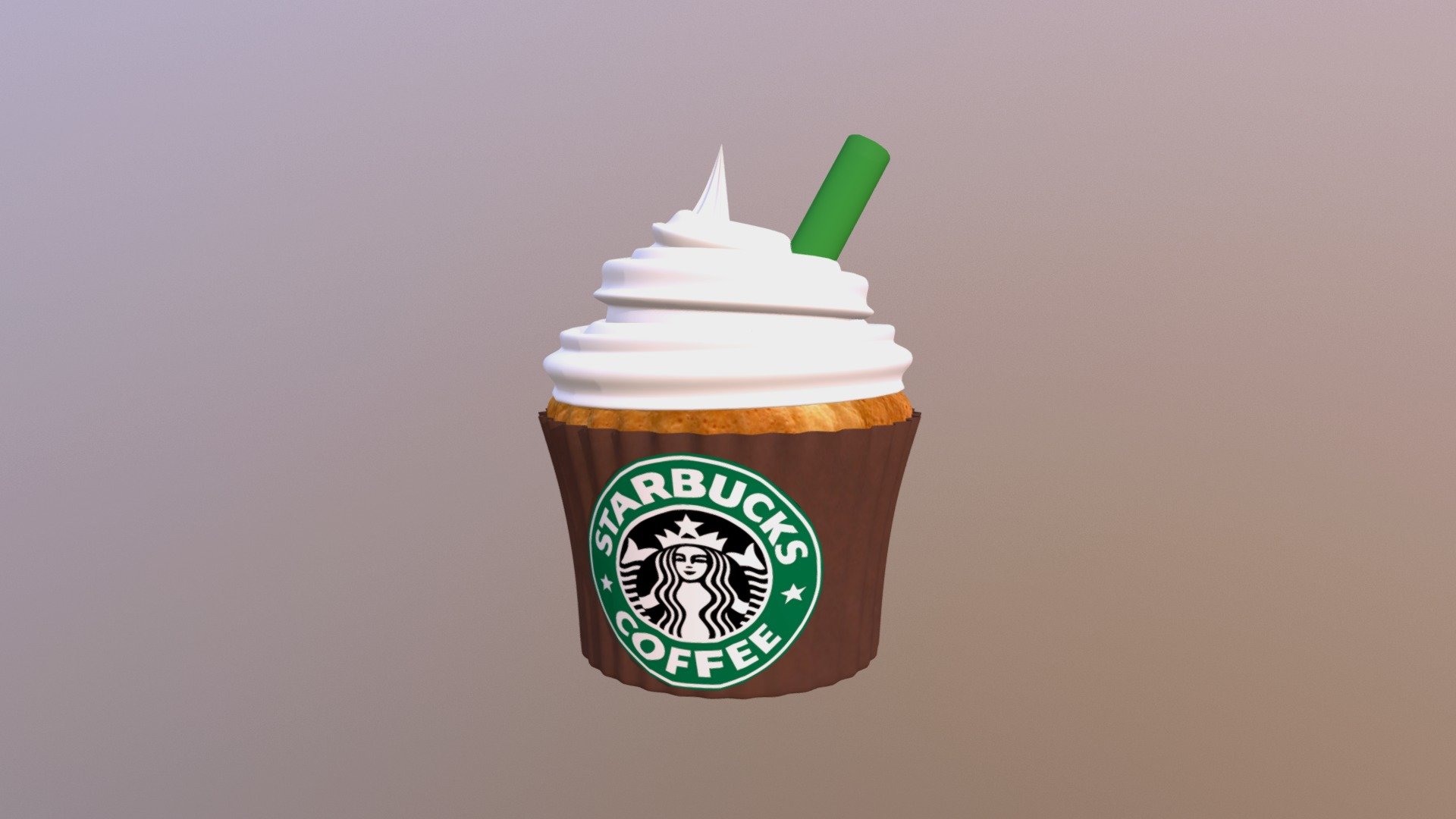 A yummy Starbucks Frappuccino Cupcake for all those frappuccino lovers out there. The flavor is Coffee BTW :). 
This is just a fun model I made to practice my skills. The whip cream was something new for me. I made it using converted bezier curves in blender. It added quite a lot of polys but it looks good! I haven't tried to tackle the caramel yet. I think the easiest way to do it would be a freeze frame of a fluid simulation, but I have never done anything like that before, so I'm leaving it for another time. I didn't spend hardly anytime texturing so feel free to download, edit and use how you like. If you end up adding the caramel please let me know how you achieved it. Thanks! - Starbucks Frappuccino Cupcake! :) (No Caramel) - Download Free 3D model by Slime103 3d model