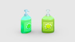 Cartoon hand sanitizer household, wash, clean, virus, water, cleaning, health, soap, bacteria, lowpolymodel, disinfection, sterilization, sanitizer, handpainted