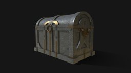 Iron chest dungeon, chest, case, vintage, treasure, metal, props, cargo, box, iron, mediaval, coffer, tresor, chestbox, lootchest, lootable, 3d, lowpoly, model, skull, pirate, animated, container, gold, pirates, cargobox