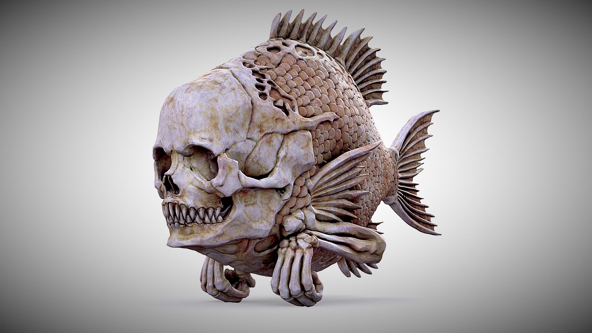 3d model of monster fish ,main idea from Gerald Brom samename drawing - FISHHEAD - 3D model by Alex Dubnoff (@alexdubnoff) 3d model