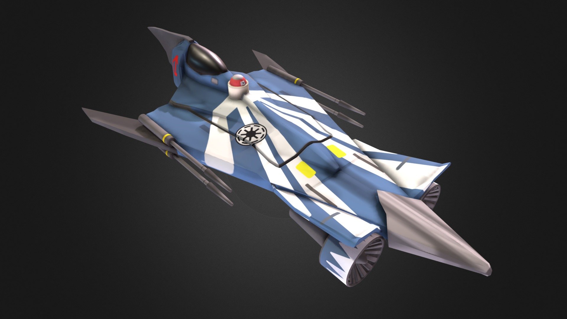 Azure Angel, Anakin's custom starfighter from the clone wars 2003 tv show, it was fully made in blender and the texture is handpainted.

Feel free to use it! - Azure Angel - 3D model by FDU_oficial 3d model