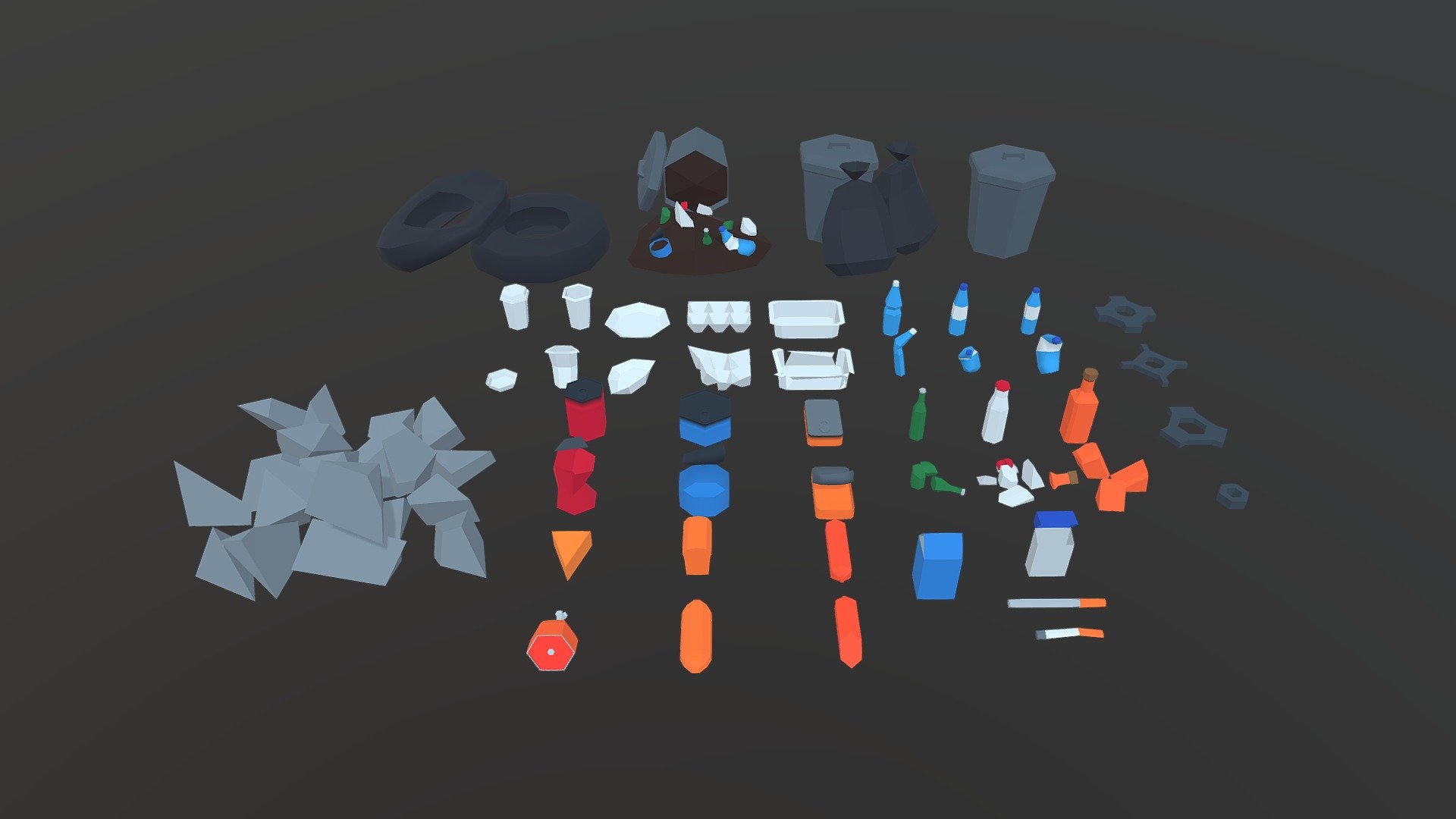 Game Ready Low Poly Trash Pack is made for mobile games. There are 47 models in total.

Painted with color palette for more optimization - Low Poly Recycle and Garbage Package - 3D model by BayYigit 3d model