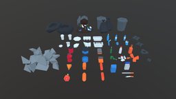 Low Poly Recycle and Garbage Package scene, prop, paper, cryengine, furniture, stack, unrealengine, blender, lowpoly, gameasset, stylized, 3dmodel, street, bottle, gameready