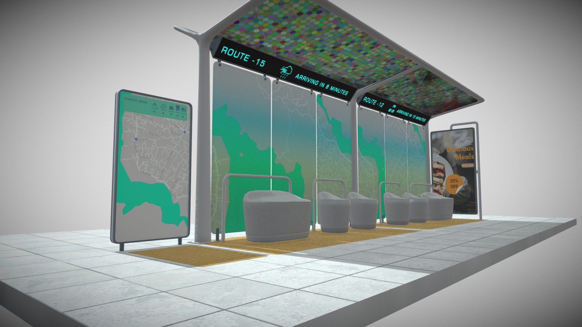 A simple Modern Bus Station that gives route information and location information 3d model