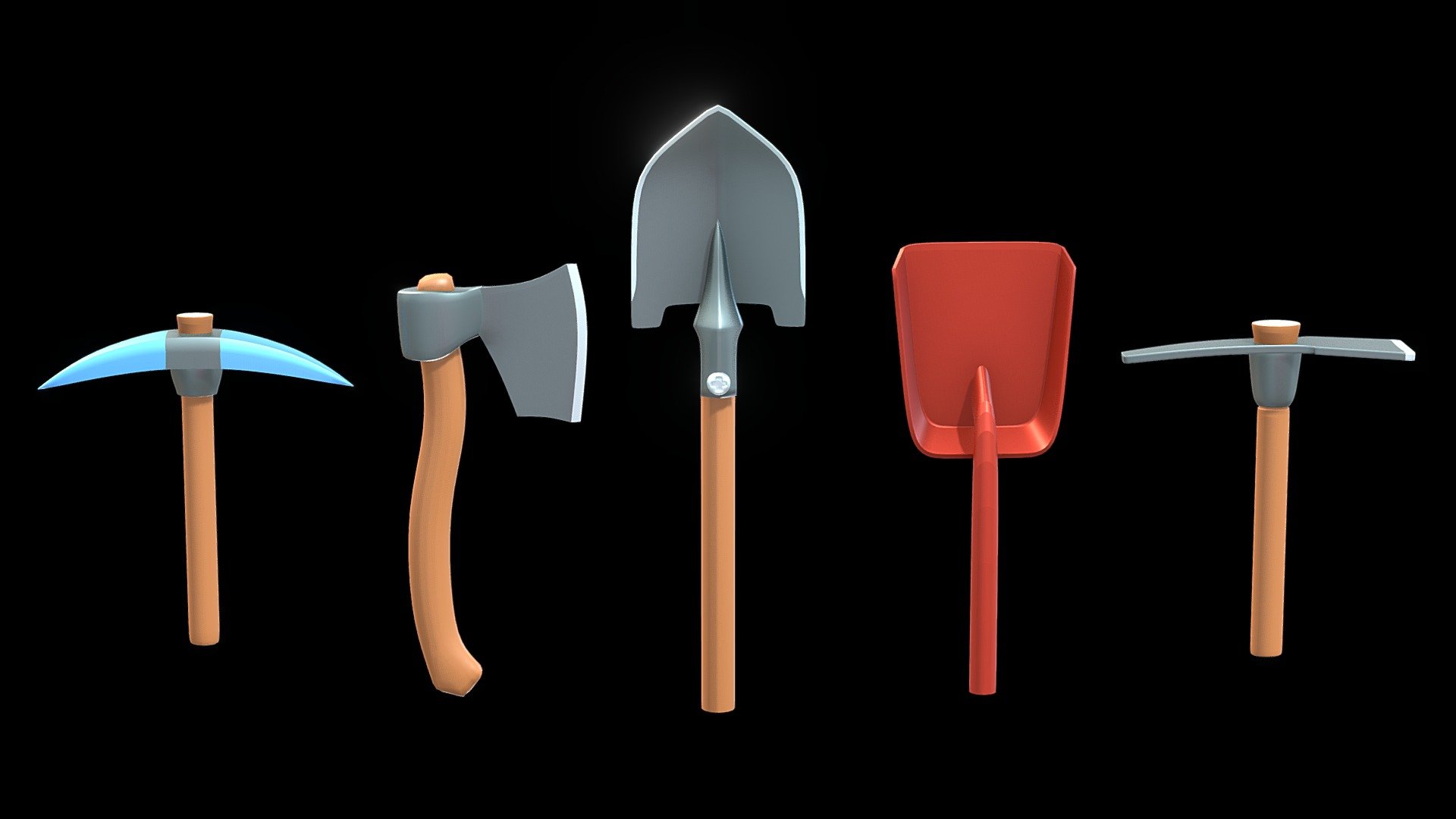 Shovel, pickaxe, axe - Shovel, Pickaxe ⛏️, Axe 🪓 - Buy Royalty Free 3D model by tkkjee 3d model