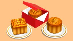 Moon Cakes food, cafe, dessert, bakery, pastries, mooncake, traditional-culture, bakedgoods, chinesefood, midautumn, handpainted, unity, cartoon, lowpoly, stylized, gameready, chineseculture, noai, festivalfood, autumnfestival