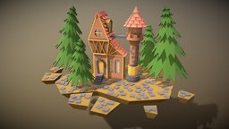 Fantasy house, a flying Island island, render3d, house, fantasy